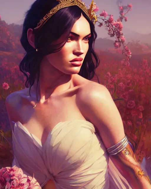 Prompt: portrait of Megan Fox as an elegant renaissance goddess, in GTA V, Stephen Bliss, unreal engine, by Greg Rutkowski, Loish, Rhads, Makoto Shinkai and Lois van baarle, ilya kuvshinov, rossdraws, global illumination, radiant light, detailed and intricate environment