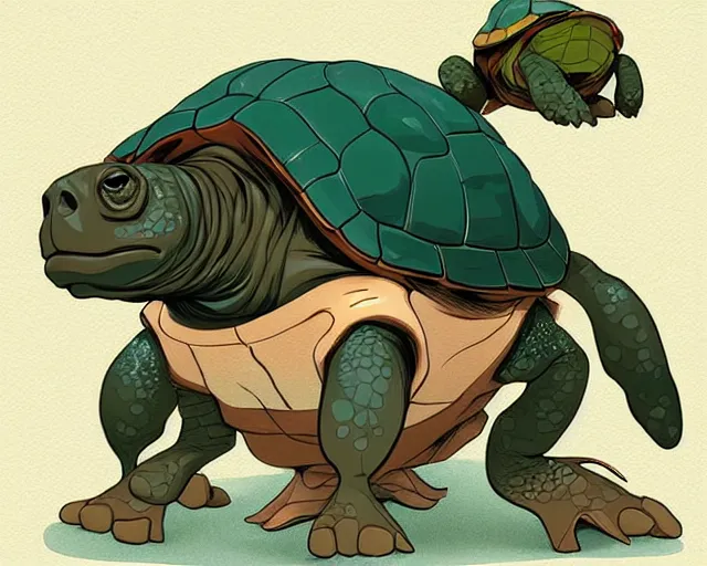 Prompt: cell shaded cartoon of a baby turtle with a bulldog's head, concept art by josan gonzales and wlop, by james jean, victo ngai, david rubin, mike mignola, deviantart, art by artgem