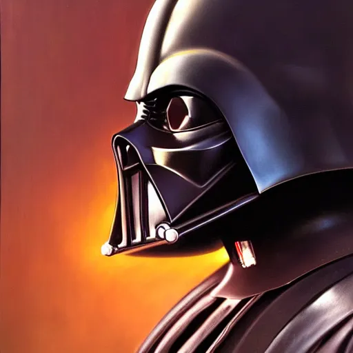 Image similar to an ultra - realistic portrait painting of darth vader in the style of frank frazetta. 4 k. ultra - realistic. highly detailed. dark fantasy. epic lighting.