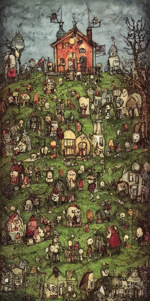 Image similar to a pilgrim scene by alexander jansson and where's waldo