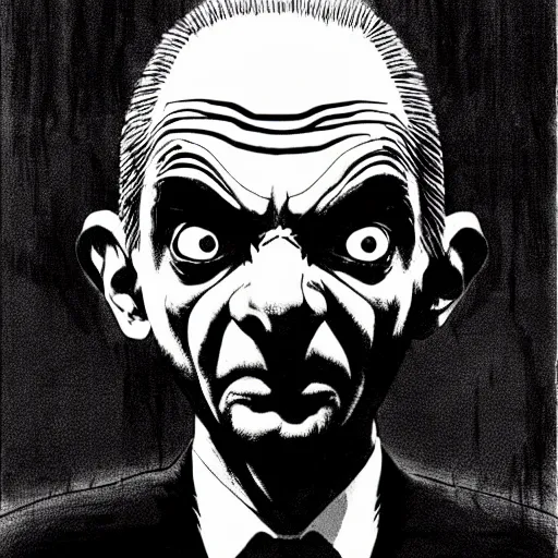 Image similar to Mr Bean looking sinister, by Tsutomu Nihei, highly detailed