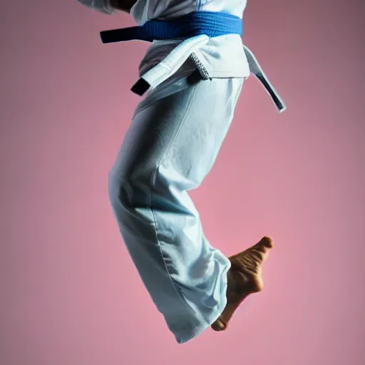 Prompt: zoom of a jiu jitsu athlete torso, dance photography, pastel colors palette, high detail, zoom in, foreshortening, natural light