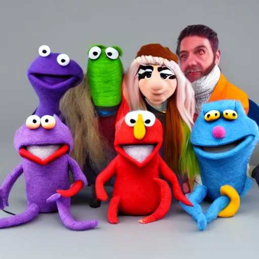 Image similar to the cast of squid game as a muppet. highly detailed felt. hyper real photo. 4 k.