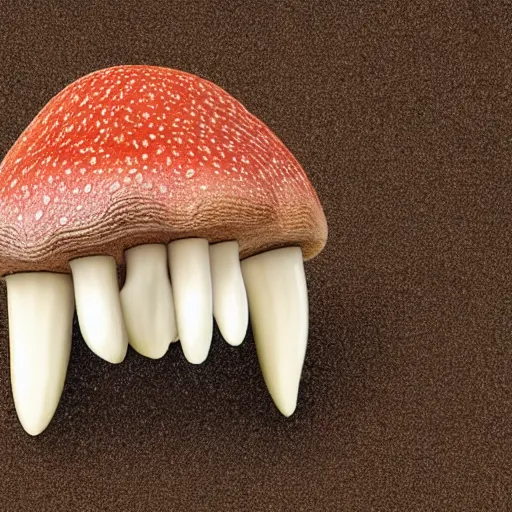 Prompt: mushroom made from layers of overlapping sharp human teeth