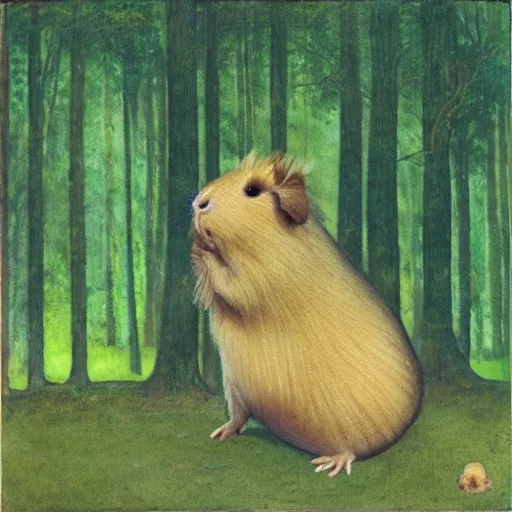 Prompt: a guinea pig in a forest, in the style of John Bauer