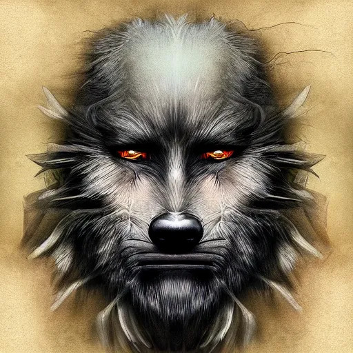 Image similar to “a fantasy digital portrait of an old man, werewolf”