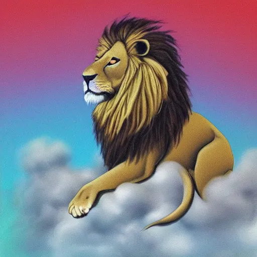 Image similar to “ a lion sitting on a cloud ”