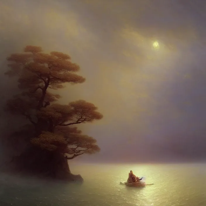 Image similar to a beautiful painting of the world tree on the red sea by ivan aivazovsky and greg rutkowski! and james gurney, in style of impressionism. highly detailed face. fantasy, elden ring, hyper detailed, sharp focus, soft light. ray tracing. trending on artstation. oil on canvas