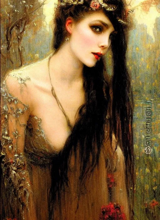 Image similar to gothic princess vertical portrait. by gaston bussiere