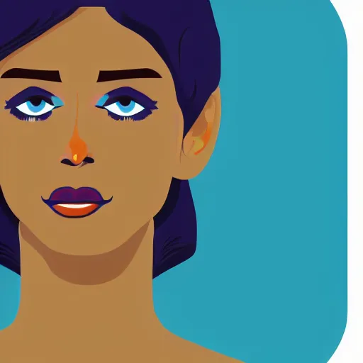 Prompt: a woman's face with a blue background, vector art by tom whalen, featured on behance, pixel art, flat shading, black background, character