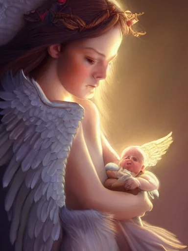 Prompt: an angel holding the world like a baby. intricate, elegant, highly detailed, digital painting, artstation, concept art, sharp focus, illustration, by justin gerard and artgerm, 8 k