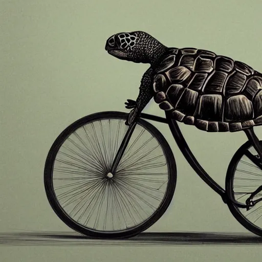 Prompt: a turtle with bike helmet riding a fixie bicycle, digital art by łukasz piskorz and patrick mcenvoy and michael komarck, intricate, highly detailed, artstation, concept art, smooth, sharp focus photo centered