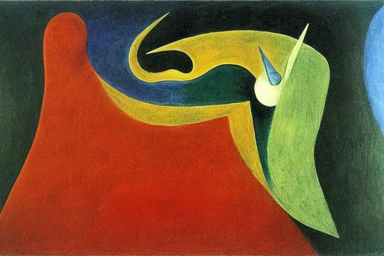 Image similar to born under a bad sign, good luck and trouble are my only friends, colors white!!, orange, dark green, dark blue, abstract oil painting by leonora carrington, by max ernst