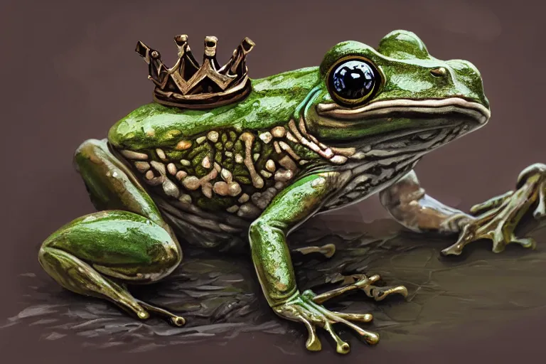 Prompt: Frog warrior king. D&D, fantasy, intricate, elegant, highly detailed, digital painting, artstation, concept art, matte, sharp focus, illustration