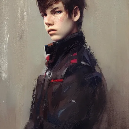 Prompt: stunning teen boy portrait by ruan jia