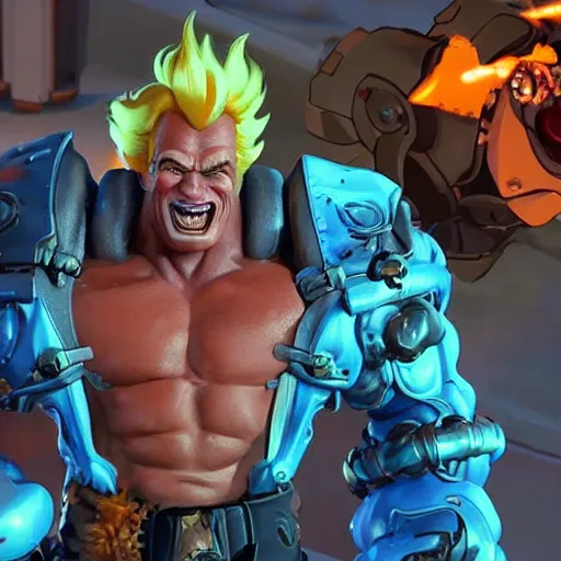 Image similar to a screenshot of arnold schwarzenegger as junkrat in overwatch