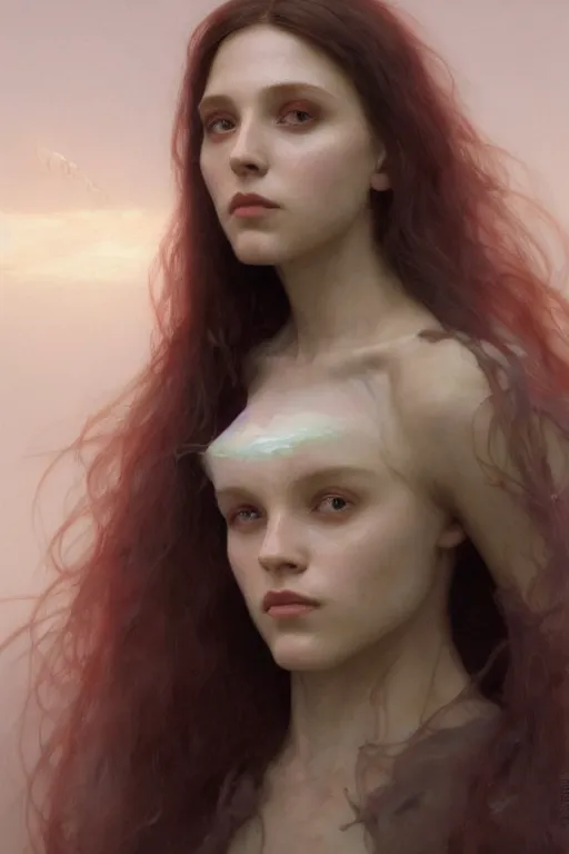 Prompt: Portrait of beautiful pale Wanda Maximoff, artstation, painted by Wayne Barlowe and Greg Rutkowski and zdislav beksinski and Ruan Jia and Mandy Jurgens and Artgerm and william-adolphe bouguereau