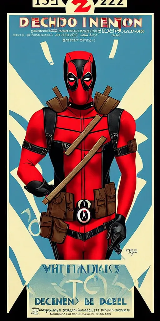 Prompt: 1 9 2 0 twenties art deco poster design featuring deadpool, high resolution poster