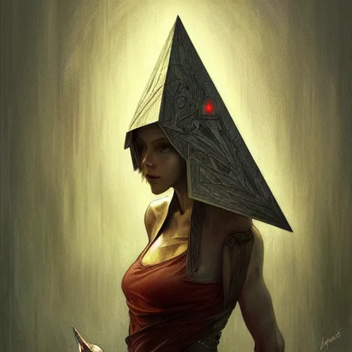 Image similar to pyramid head from silent hill, intricate, elegant, highly detailed, digital painting, artstation, concept art, matte, sharp focus, illustration, art by Artgerm and Greg Rutkowski and Alphonse Mucha