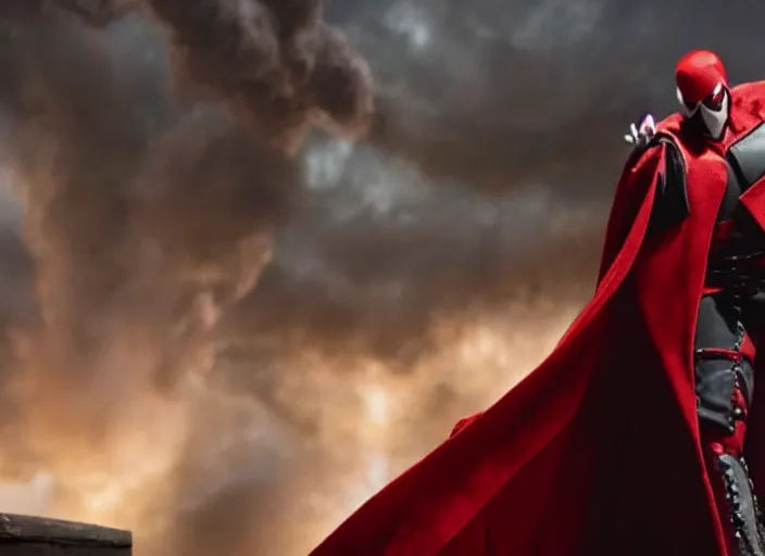 Image similar to film still of jamie foxx as spawn in the new spawn movie, giant chains, large cape, 8 k