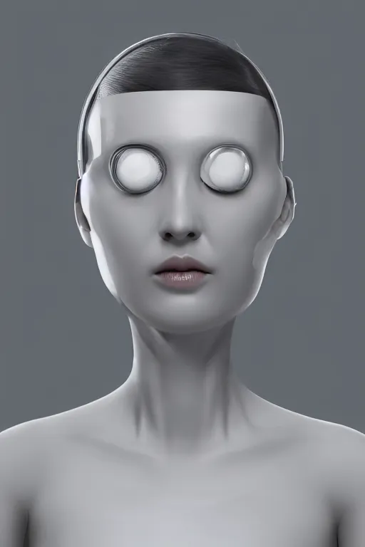 Prompt: a female android made out of white glass with no eyes ears nose or mouth, photorealistic digital art