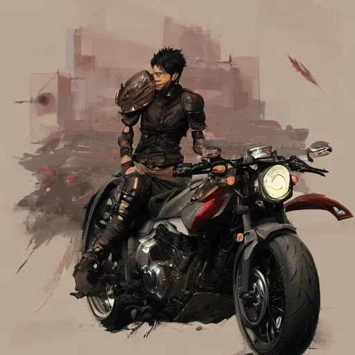 Prompt: concept art of motorcycle, highly detailed painting by dustin nguyen, akihiko yoshida, greg tocchini, greg rutkowski, cliff chiang, 4 k resolution, trending on artstation, 8 k