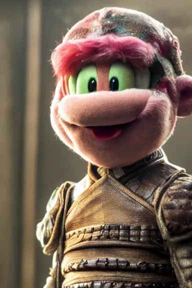 Image similar to very very intricate photorealistic photo of yoshi in an episode of game of thrones, photo is in focus with detailed atmospheric lighting, award - winning details