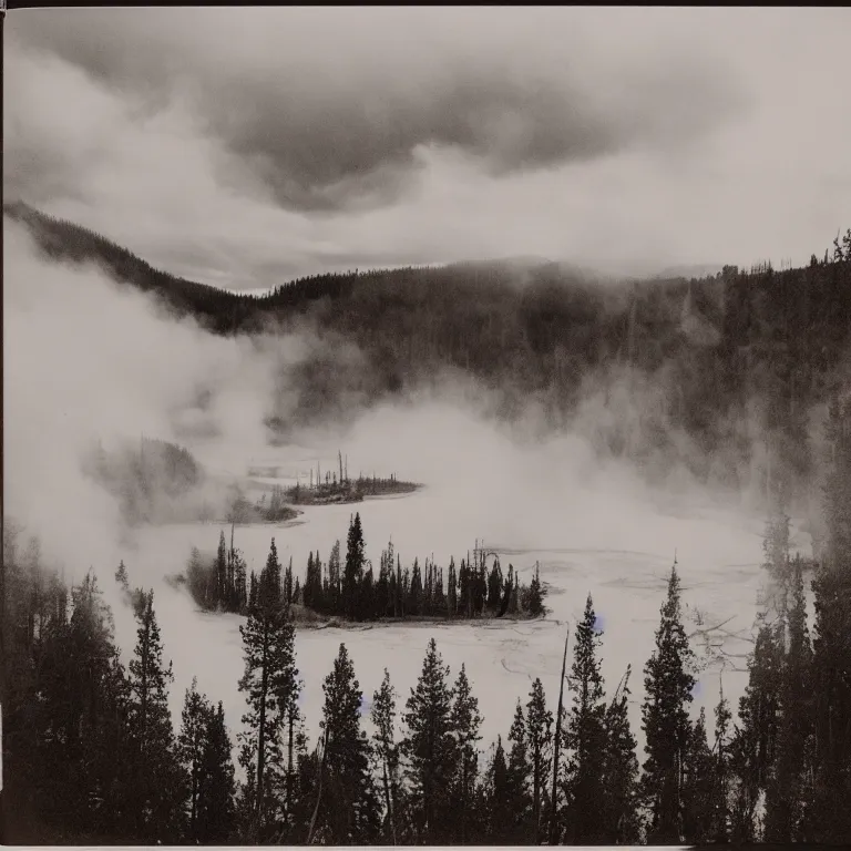 Image similar to atmospheric polaroid photo of Yellowstone, beautiful scenery