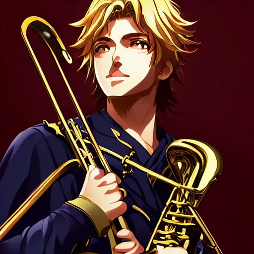 Image similar to portrait of alexander the great as a jazz musician, anime fantasy illustration by tomoyuki yamasaki, kyoto studio, madhouse, ufotable, square enix, cinematic lighting, trending on artstation