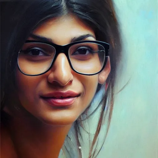 Image similar to beautiful painting an gorgeous of mia khalifa, oil painting, art by ruan jia