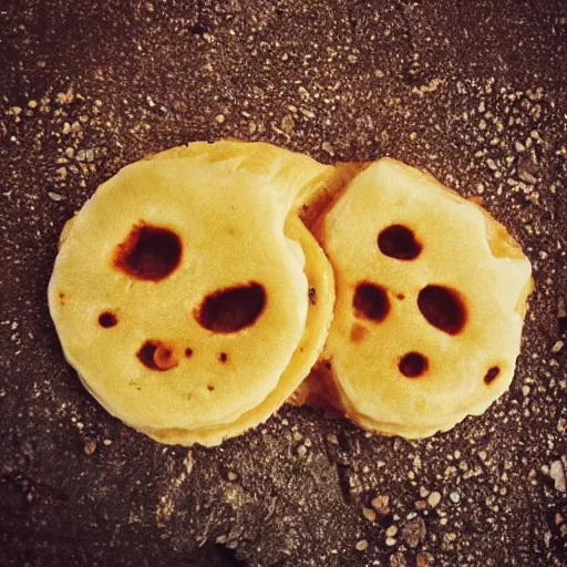 Image similar to two sad crumpets holding hands by a lake