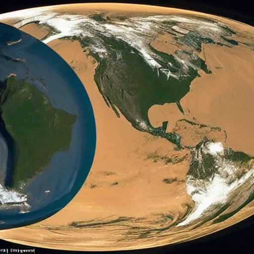 Image similar to vintage nasa photography of a flattened earth from space