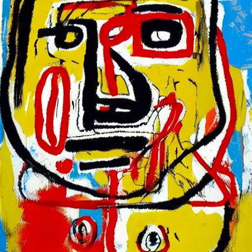 Image similar to portrait of fat man by jean - michel basquiat. pollock, warhol, basquiat. texture