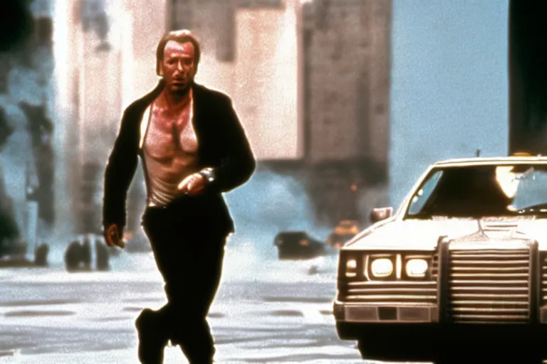 Image similar to film still of Alan Rickman as John McClane in Die Hard 1988