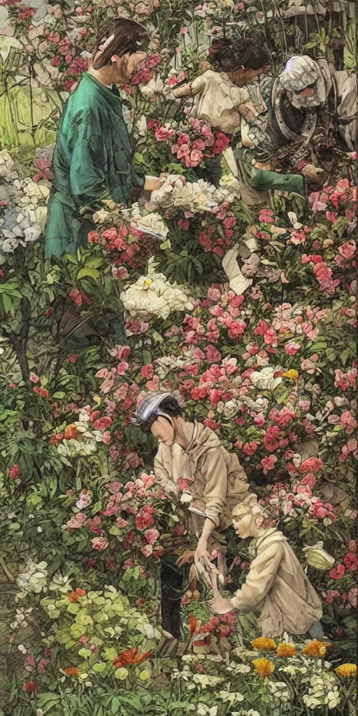 Image similar to oil painting scene from blooming gardeners by kim jung gi