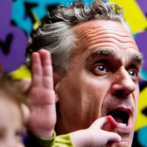 Prompt: jordan peterson incites a riot in a daycare when he debates nap time with toddlers