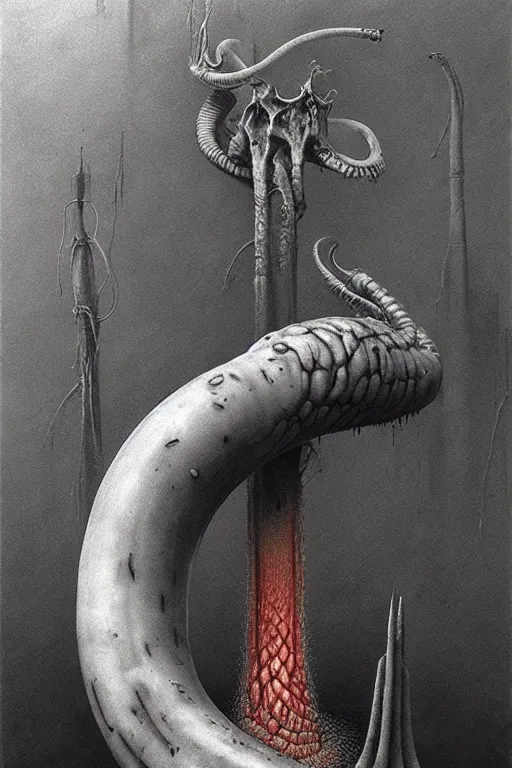 Prompt: something strange in my large banana, close up of large banana, by zdzislaw beksinski, by dariusz zawadzki, by wayne barlowe, gothic, surrealism, cosmic horror, lovecraftian, cold hue's, warm tone gradient background, concept art, beautiful composition