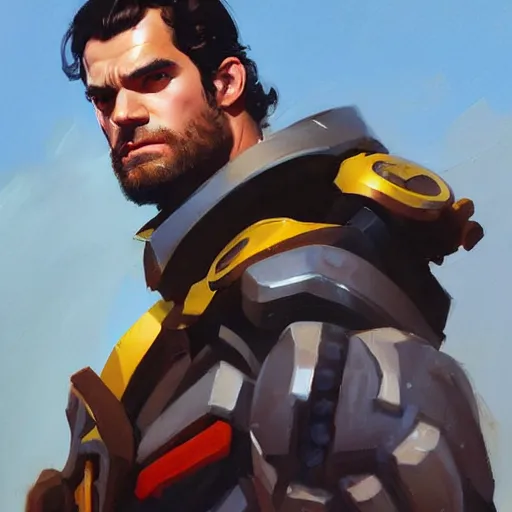 Image similar to greg manchess portrait painting of henry cavill as overwatch character, medium shot, asymmetrical, profile picture, organic painting, sunny day, matte painting, bold shapes, hard edges, street art, trending on artstation, by huang guangjian and gil elvgren and sachin teng