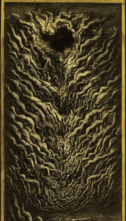 Image similar to a storm vortex made of many demonic eyes and teeth over a forest, by leonardo da vinci