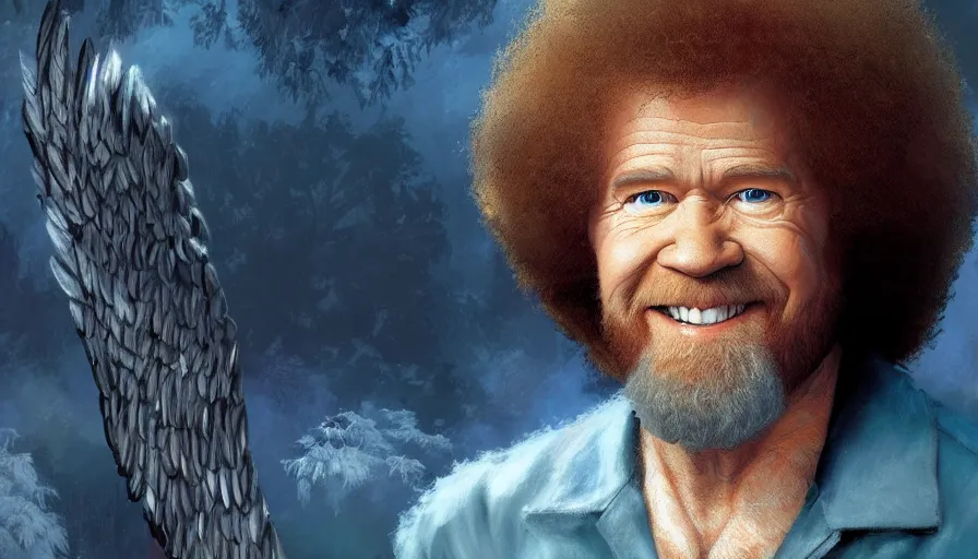 Image similar to Bob Ross is an angel, hyperdetailed, artstation, cgsociety, 8k