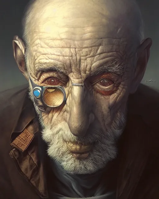 Image similar to a detailed portrait of cyberpunk old man by Tomasz Alen Kopera and Peter Mohrbacher