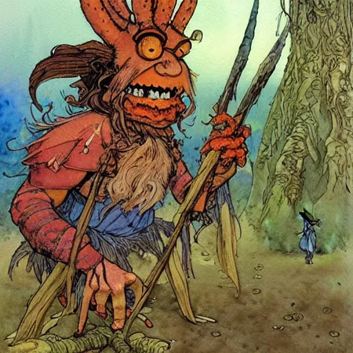 Prompt: a realistic and atmospheric watercolour fantasy character concept art portrait of mr. crabs as a druidic warrior wizard looking at the camera with an intelligent gaze by rebecca guay, michael kaluta, charles vess and jean moebius giraud