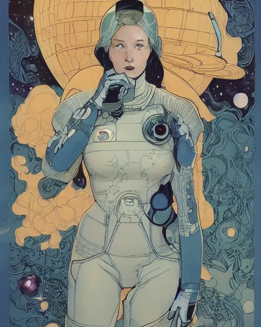 Image similar to a beautiful woman in a future space suit artwork by james jean, Phil noto and rebecca guay