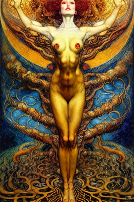 Image similar to Divine Chaos Engine by Karol Bak, Jean Delville, William Blake, Gustav Klimt, and Vincent Van Gogh, symbolist, visionary