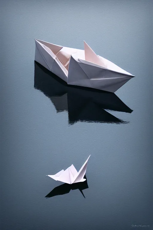 Image similar to origami boat, photorealistic, octane, photograph