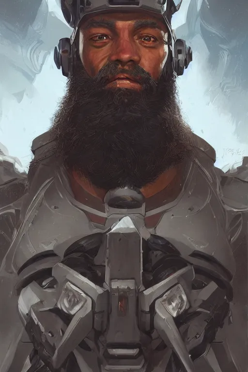 Image similar to Portrait of John Brown with a long beard wearing futuristic power armor, sci-fi, intricate, highly detailed, digital painting, trending on artstation, sharp focus, illustration, style of Stanley Artgerm and Greg Rutkowski and Dan Mumford