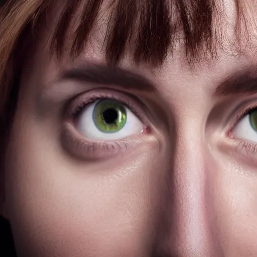 Image similar to first - person photograph of a terrified woman, white space, 4 k, professional photography, extreme detail, realistic facial features, eye contact