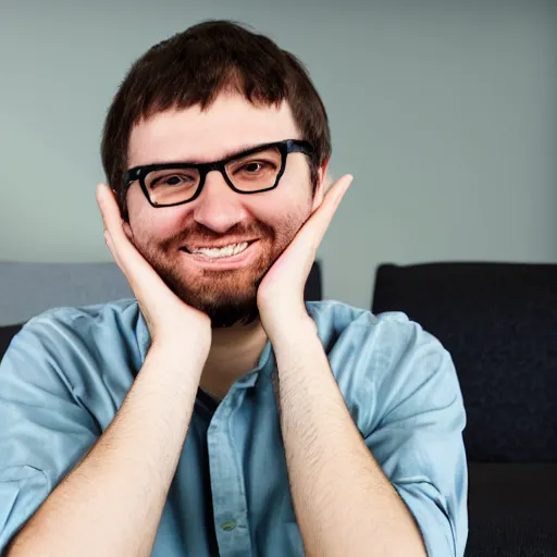 Image similar to a programmer finally fixed a bug in his code after trying for a long time, looking relieved and happy