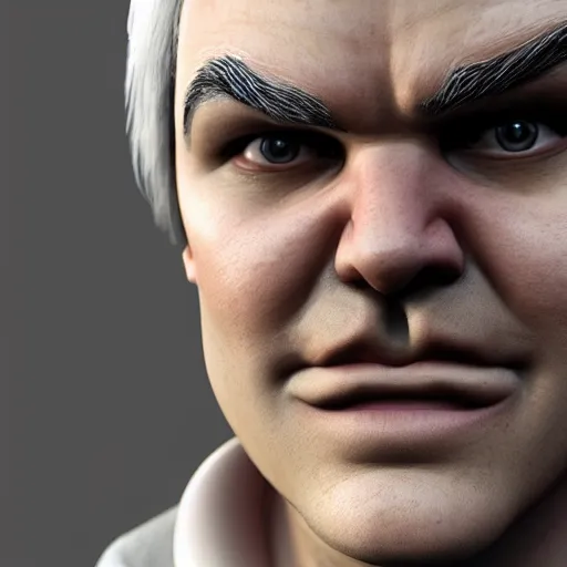 Image similar to jack black with white hair and a scar around around his left eye, an ambient occlusion render by chen jiru, cgsociety, net art, anime aesthetic, daz 3 d, behance hd