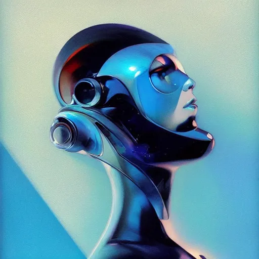 Image similar to scifi futurism automaton minimalism chrome by peter mohrbacher art Hajime Sorayama airbrush hyperrealism model abstract shatter fragments cubism futurism pastel blue soft flat minimal